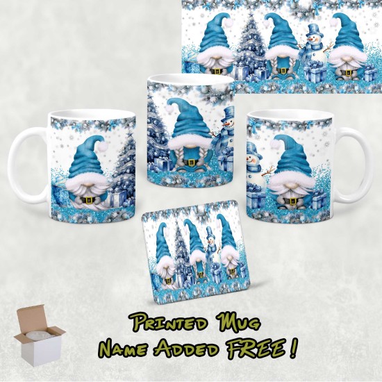 Xmas Gnomes Blue Printed Mug & Coaster