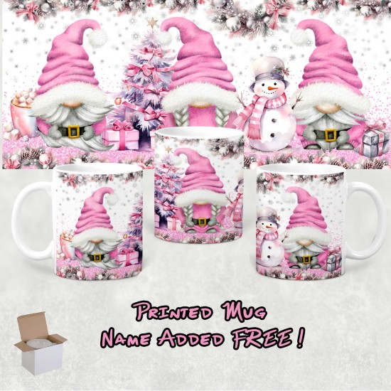 Xmas Gnomes Pink Printed Mug & Coaster