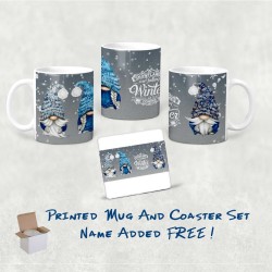 Xmas Gnomes Falling Snowflakes Printed Mug & Coaster