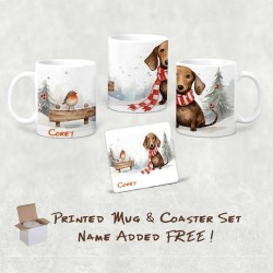 Xmas Sausage Dog Printed Mug & Coaster