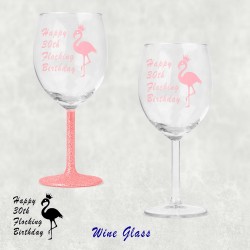 Pink Flamingo Happy Flocking Birthday Personalised Glass